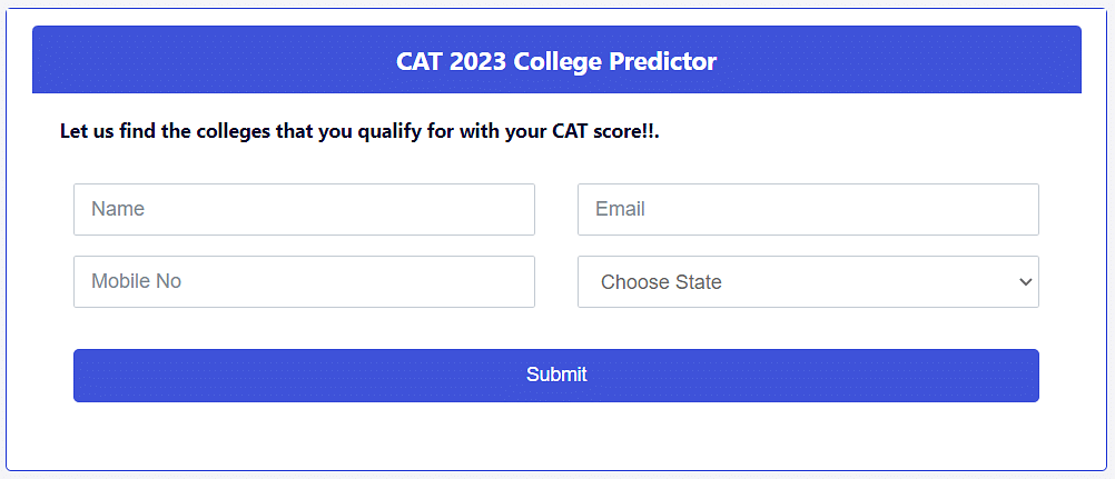 CAT College Predictor Second Page