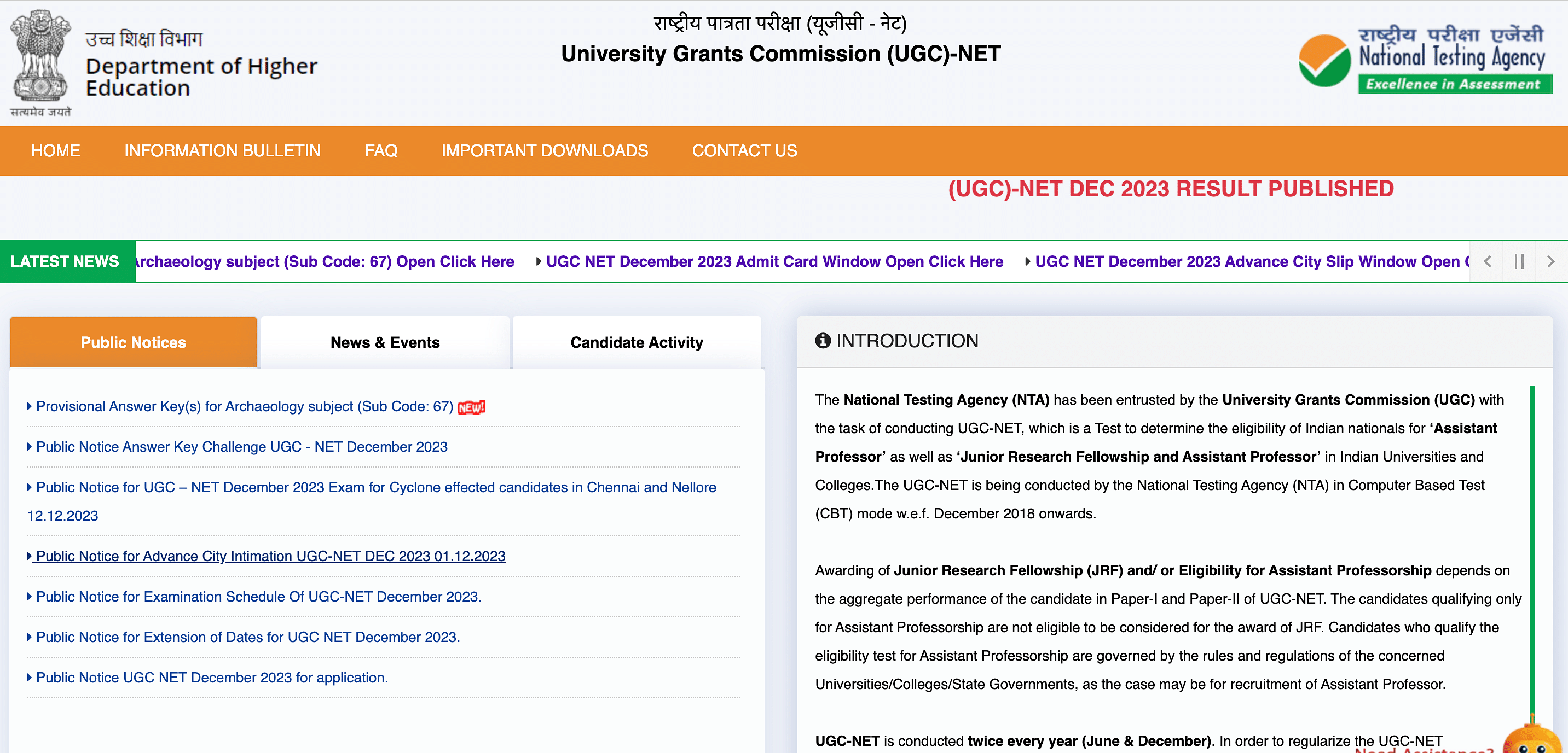 UGC NET result 2024 login
