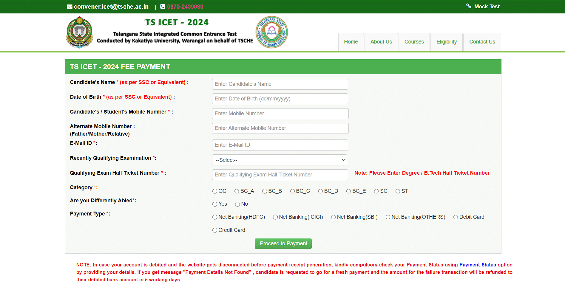 TS ICET Application Fee Payment 2024