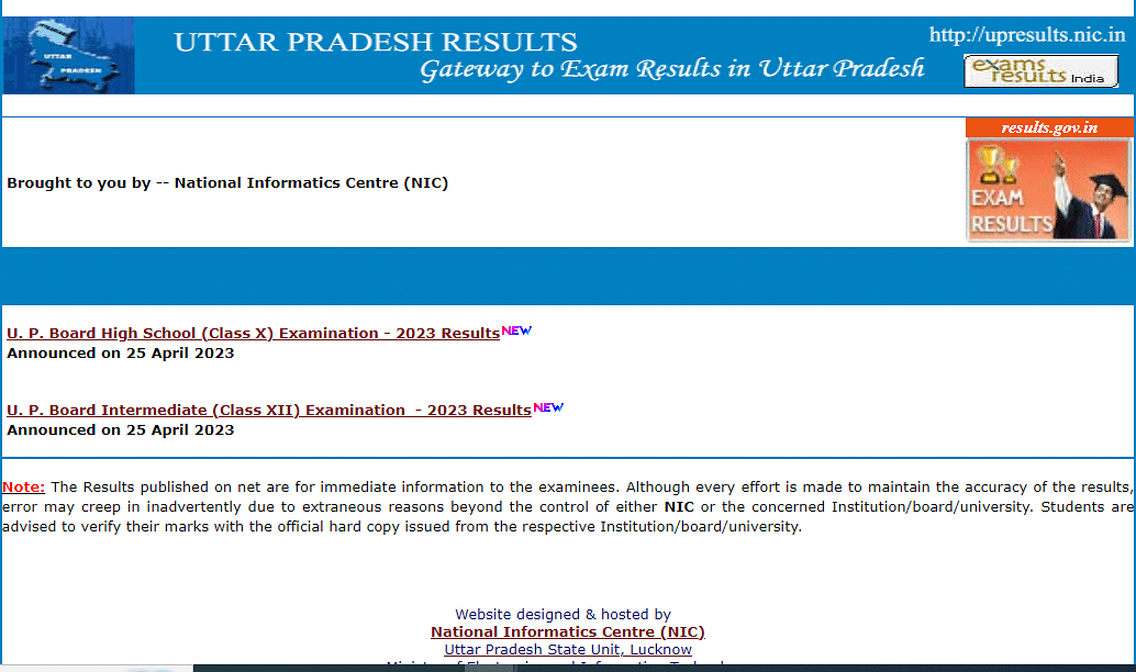 up board result 2024 class 12 in Hindi