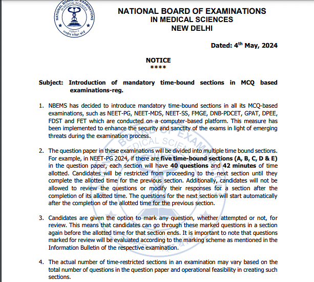 Sectional Time Limit in NEET PG 2024 