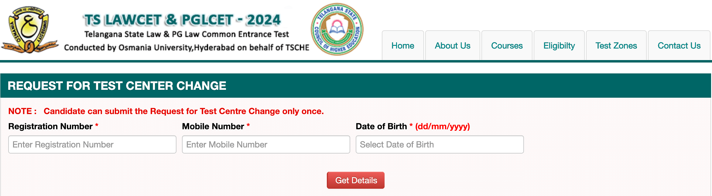 TS LAWCET 2024 Exam Centre Change Request