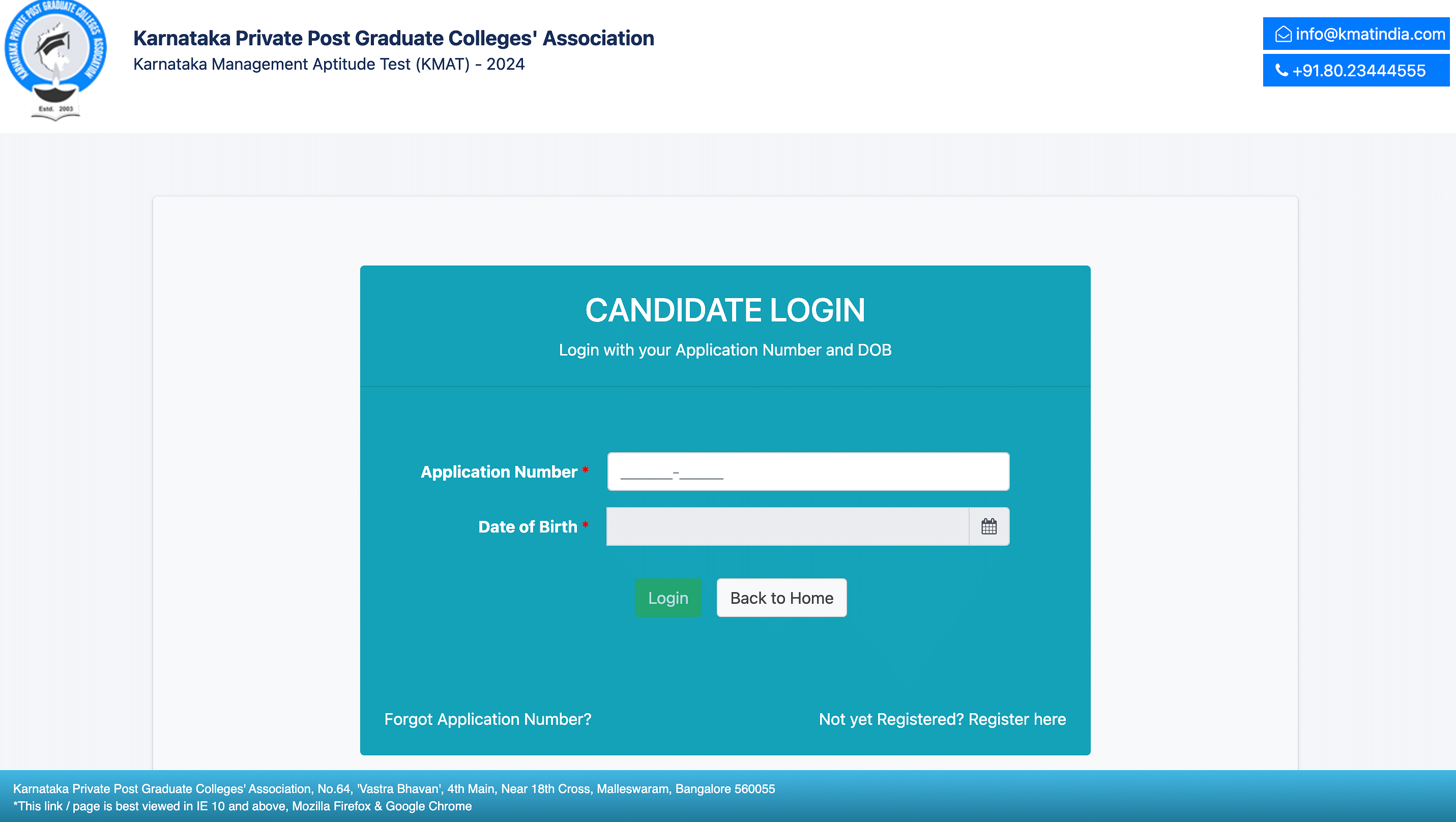 KMAT Karnataka 2024 Candidate Login Page