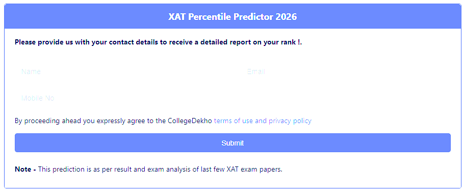 XAT pecercentile predictor Registration