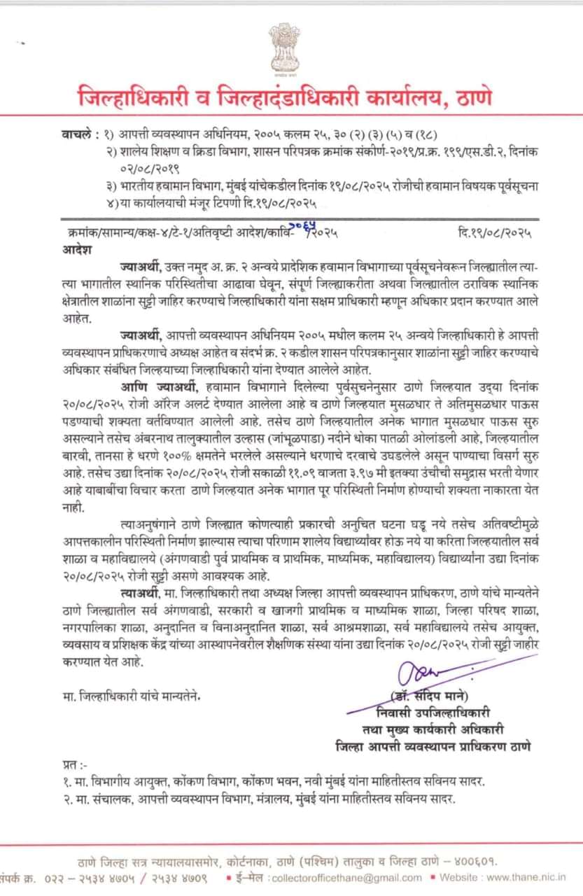 Thane School Holiday 20 August 2025