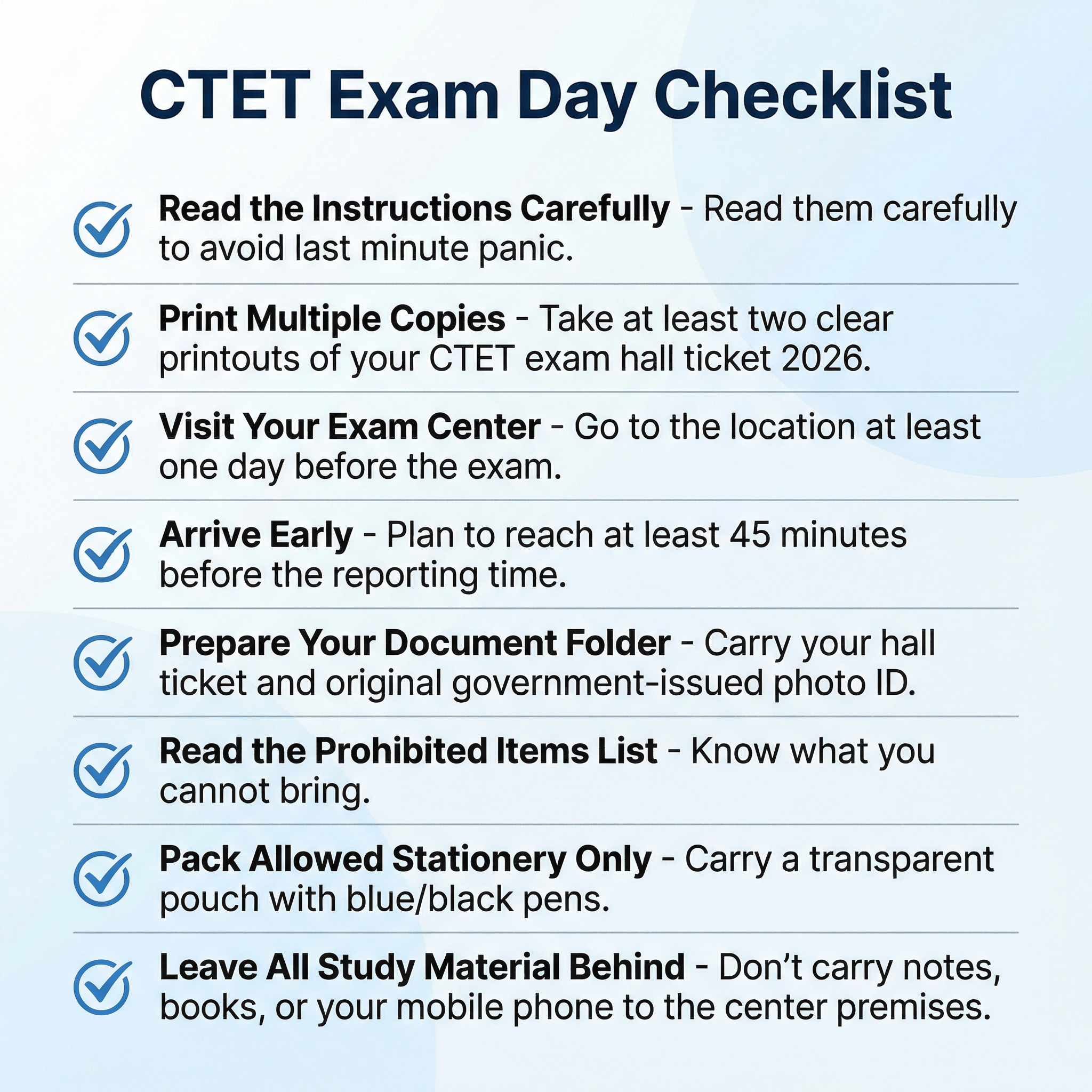 CTET Exam Day Checklist