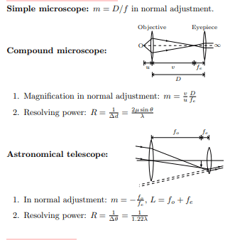 HSC Physics Opticakl instruments formauls