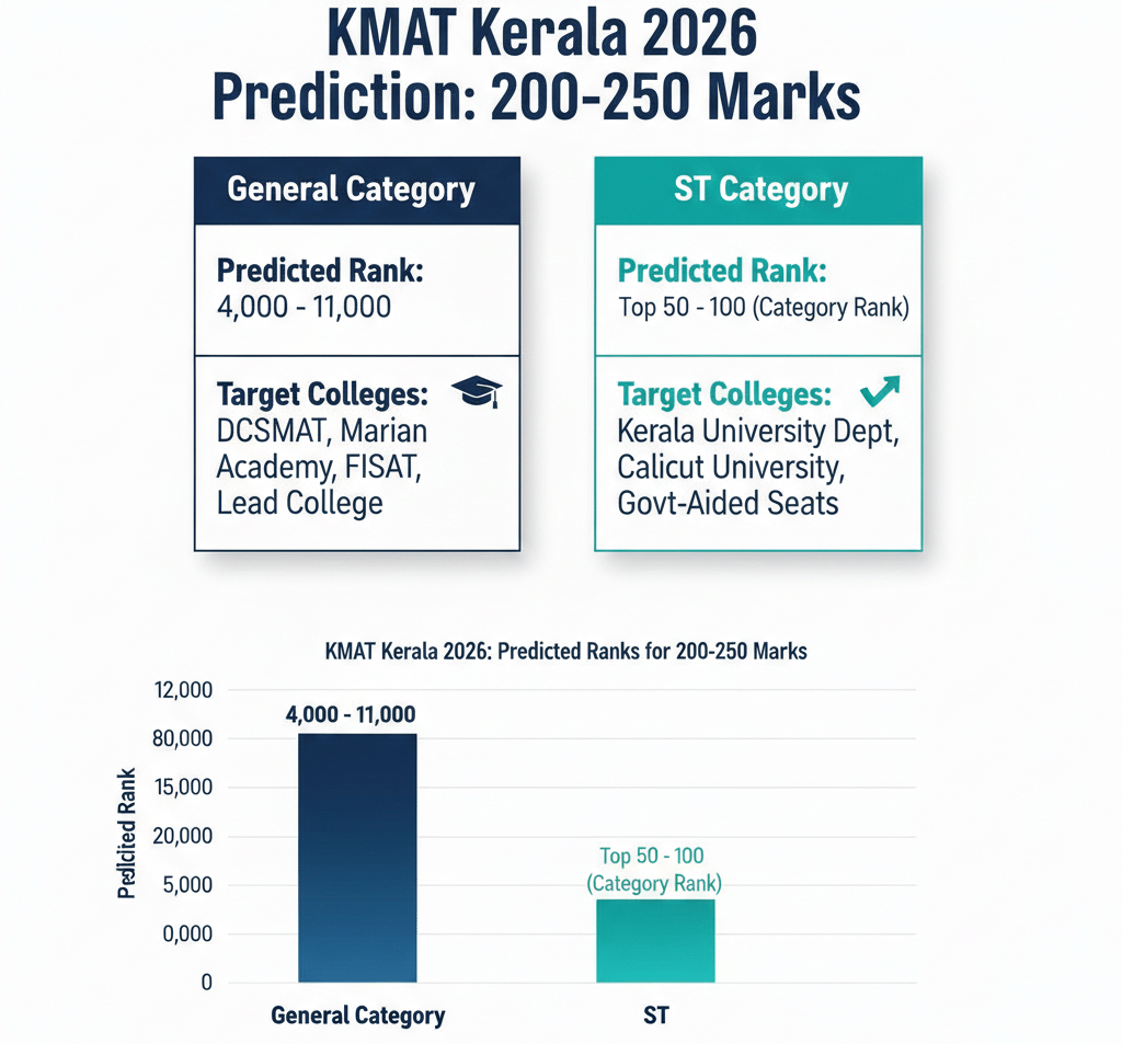 Predicted Rank for 200-250 Marks in KMAT Kerala 2026