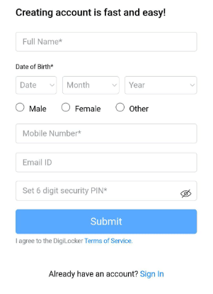 Creating Account on DigiLocker App