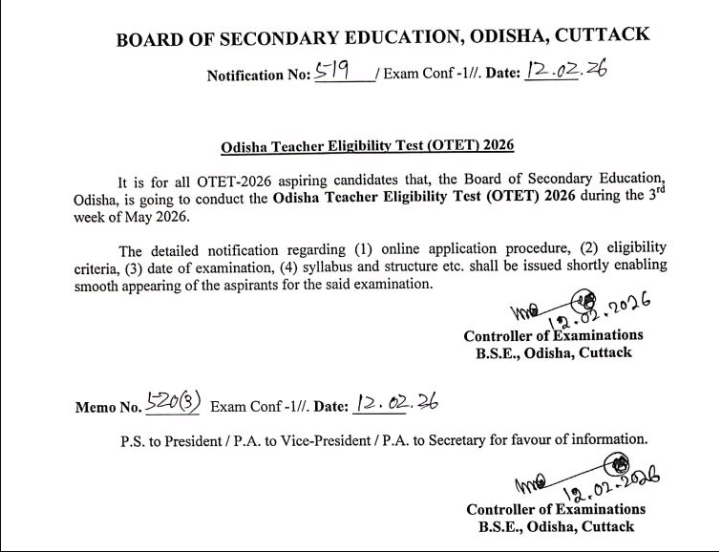 OTET 2026 Exam Date Notification