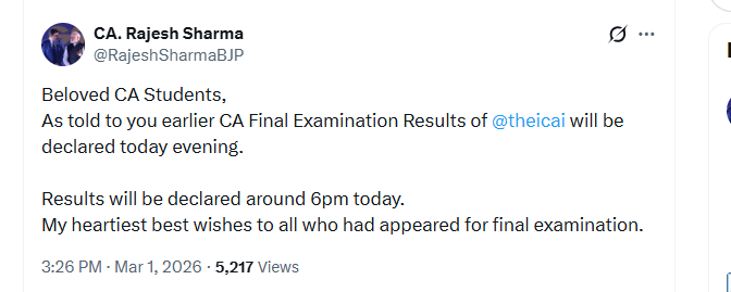 Update on ICAI CA Final Result Jan 2026