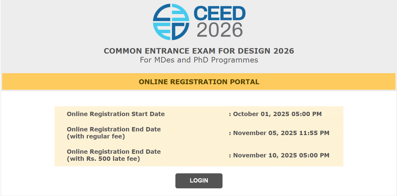 CEED 2026 Result Login Page